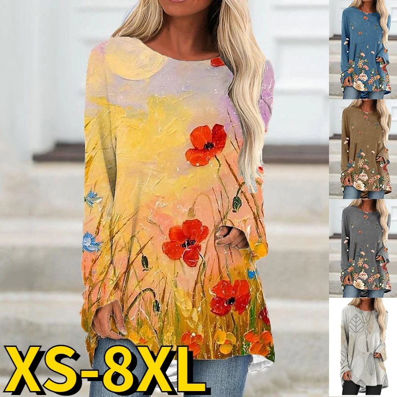 Autumn Women's Fashion Loose Size T-shirt Round Neck Flower Print Long Sleeve Elegant Oversized Jumper Simple Wind Tee Shirt
Autumn Women's Fashion Loose Size T-shirt Round Neck Flower Print Long Sleeve Elegant Oversized Jumper Simple Wind Tee Shirt