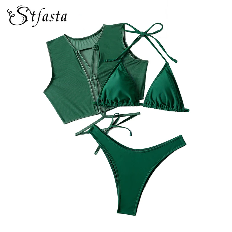 Бикини и топ без рукавов STFASTA, зеленый комплект из трех предметов, сетчатый сексуальный купальный костюм, новинка 2022, пляжная одежда для плав...
Бикини и топ без рукавов STFASTA, зеленый комплект из трех предметов, сетчатый сексуальный купальный костюм, новинка 2022, пляжная одежда для плав...