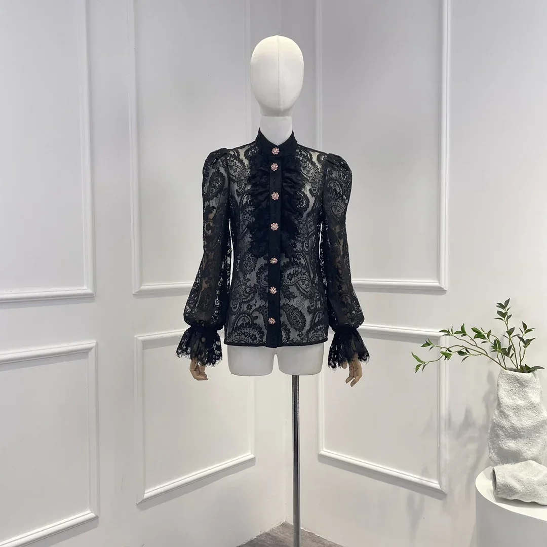 2023 Vintage Lace Luxury Full Flare Sleeve Hollow Out Delicate Buttons High Quality Women Blouse
2023 Vintage Lace Luxury Full Flare Sleeve Hollow Out Delicate Buttons High Quality Women Blouse