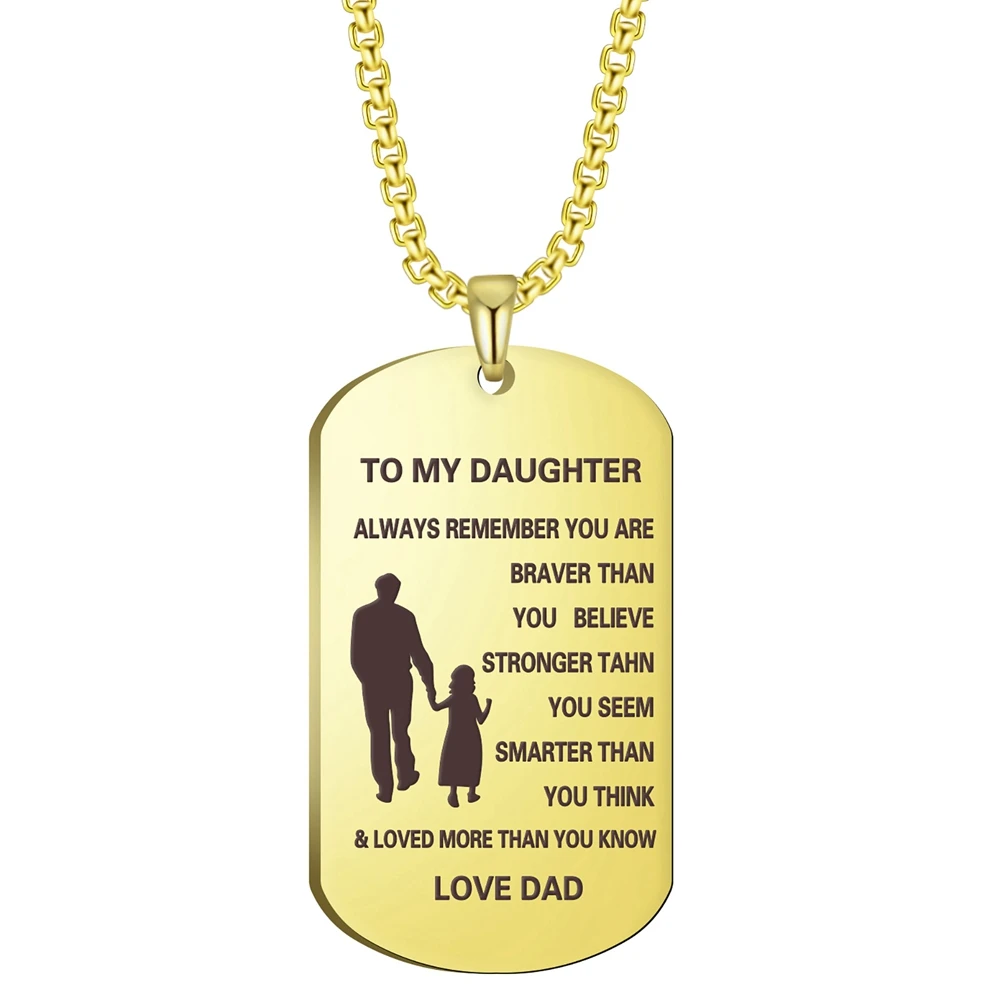 2 Colors 28x50mm Stainless Steel Blessing Words Plaque To My Daughter Pendant Necklace With 60cm Box Chain
2 Colors 28x50mm Stainless Steel Blessing Words Plaque To My Daughter Pendant Necklace With 60cm Box Chain