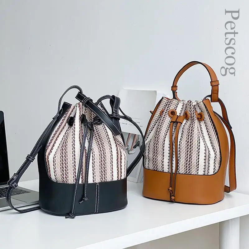 Canvas Pu Leather Stitched Women's Shoulder Bag Stripe Pattern Large Capacity Bucket Crossbody Bags Fashion Casual Handbags 2022
Canvas Pu Leather Stitched Women's Shoulder Bag Stripe Pattern Large Capacity Bucket Crossbody Bags Fashion Casual Handbags 2022