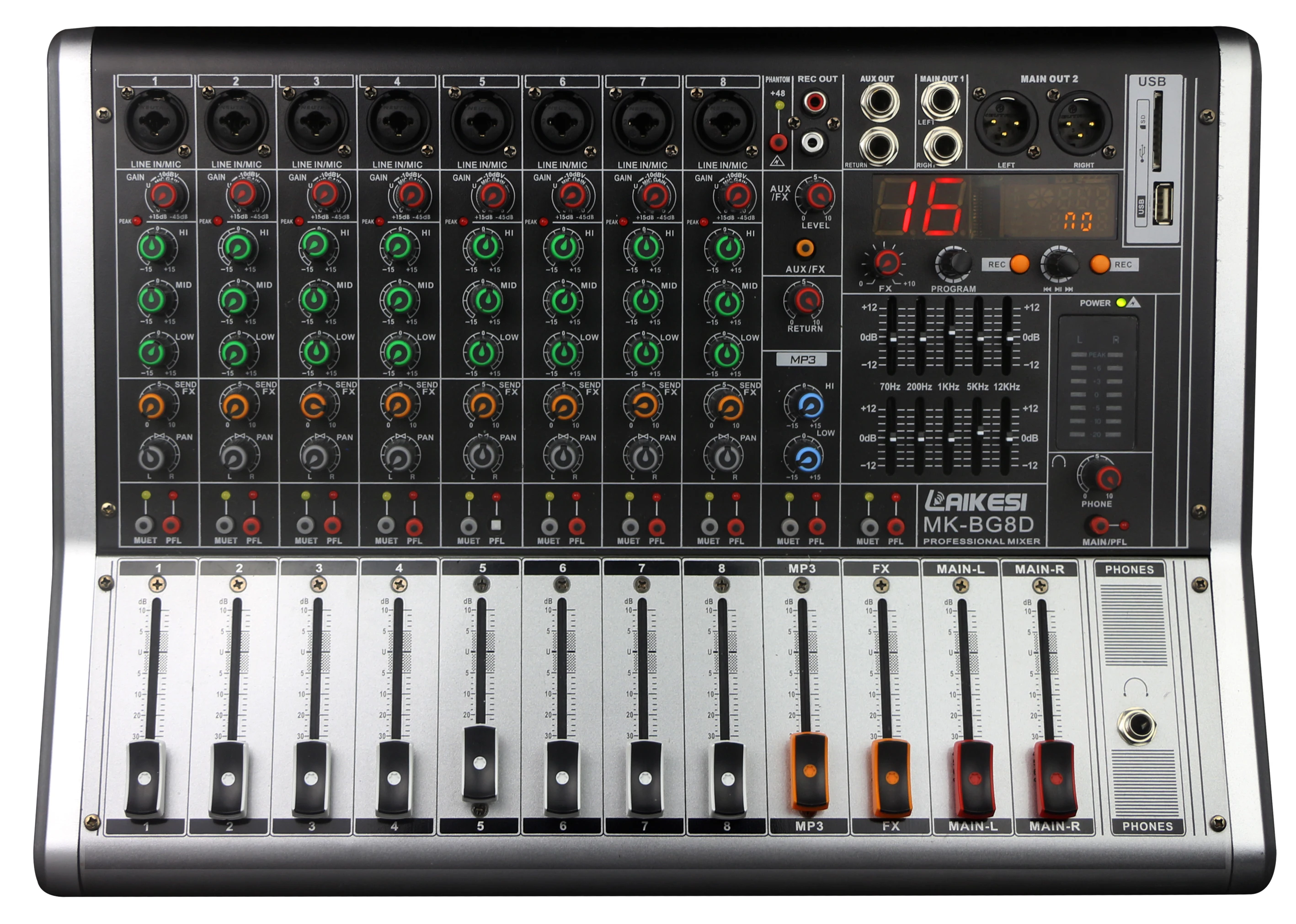 Professional Audio Amplifier Mixer with USB MP3 Player 8 channels input
Professional Audio Amplifier Mixer with USB MP3 Player 8 channels input