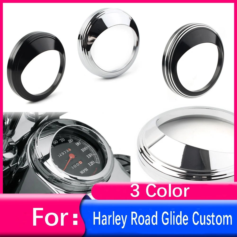 

Chrome/Black Motorcycle Speedometer Trim Bezel Ring Visor Cover For Harley Touring Road King Dyna Softail with 5" Speedometer