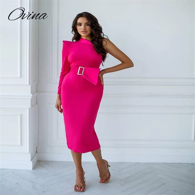 Rose Sexy Single Shoulder Women's Long Sleeve Design Belt Tight Temperament Pure Color Below The Knee Bandage Dress Party
Rose Sexy Single Shoulder Women's Long Sleeve Design Belt Tight Temperament Pure Color Below The Knee Bandage Dress Party