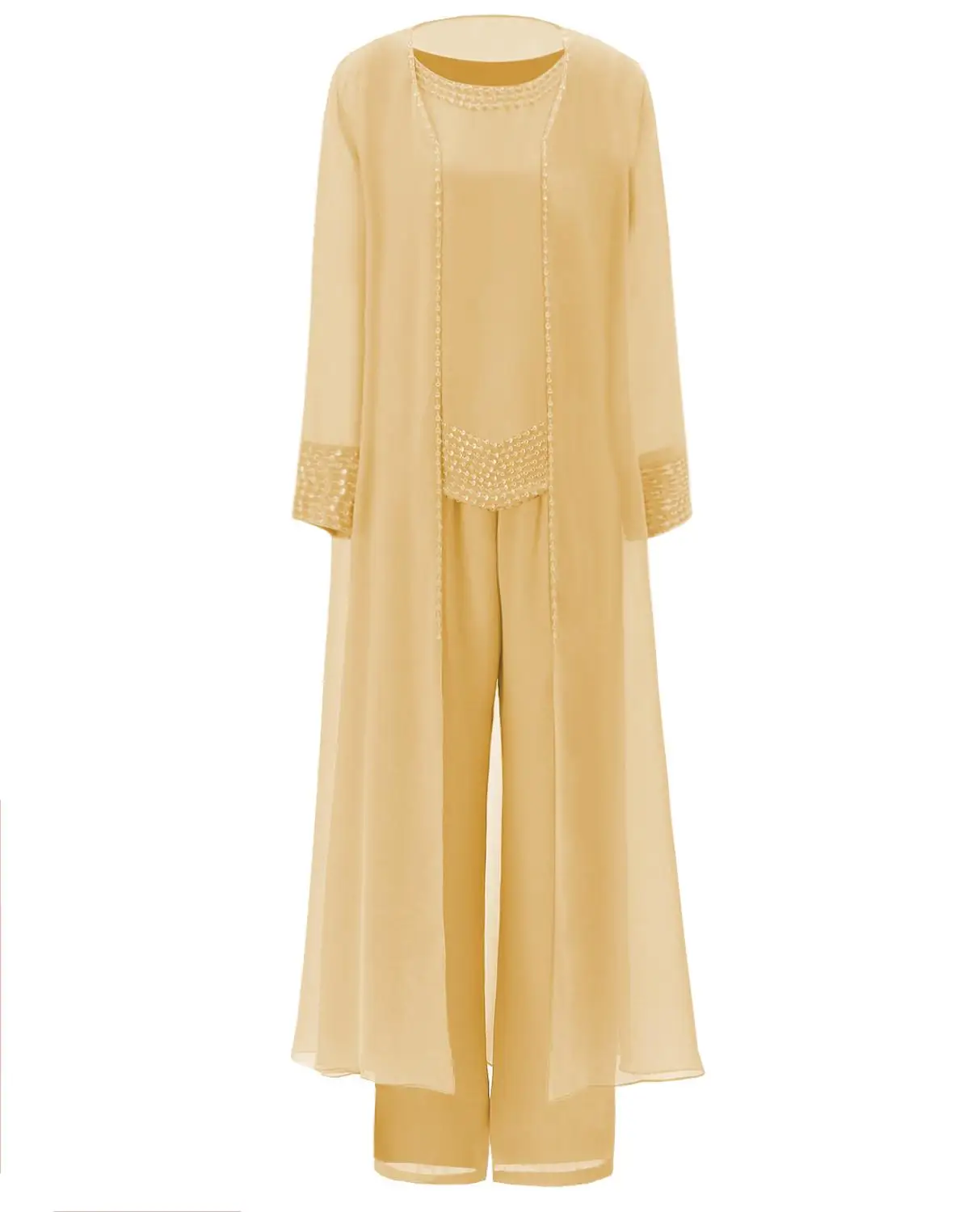 Chiffon Mother of the Bride Dresses 3 Pieces Champagne Luxury Beaded Wedding Pant Suits Long Sleeve Elegant Party Gowns 2022
Chiffon Mother of the Bride Dresses 3 Pieces Champagne Luxury Beaded Wedding Pant Suits Long Sleeve Elegant Party Gowns 2022