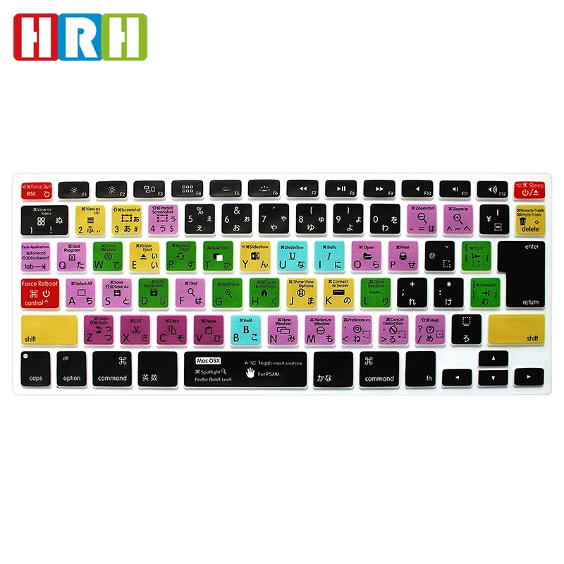 HRH Покрытие для клавиатуры из силикона с функциональными горячими клавишами и ярлыками для Macbook Air Pro Retina 13 "15" 17 "Японская версия.