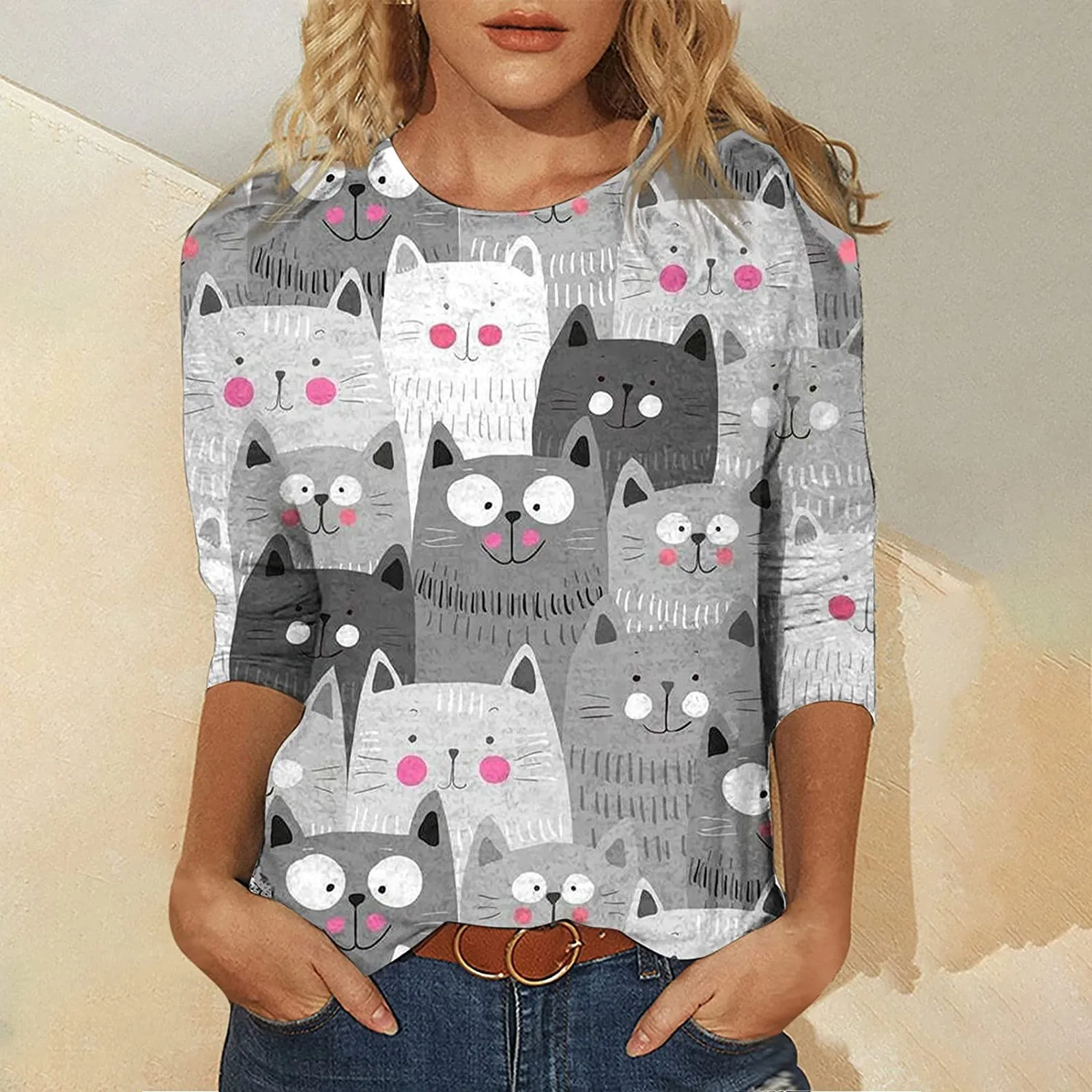 Cute Cat Fashion Womens Elegant Loose Pullover Shirt Long Sleeve Tops Female O-neck T Shirt Spring Print Tee Shirts Plus Size
Cute Cat Fashion Womens Elegant Loose Pullover Shirt Long Sleeve Tops Female O-neck T Shirt Spring Print Tee Shirts Plus Size