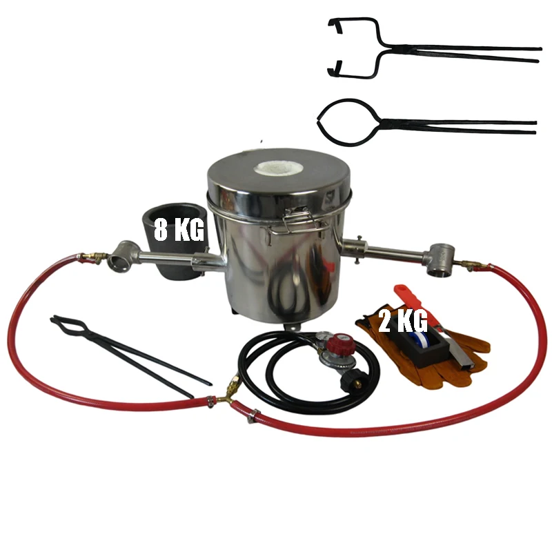 

LSMIITTH 8 KG Gas Metal Melting Furnace Kit Dual Burner Propane Forge Casting Tool Copper Tongs For Lifting and Pouring