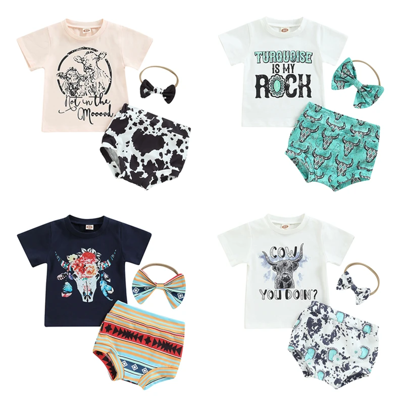 Toddler Girls Clothes Summer Infant Short Sleeve Round Collar Bull Print Tops Short Pants Headband Casual 3Pcs Baby Outfit Sets
Toddler Girls Clothes Summer Infant Short Sleeve Round Collar Bull Print Tops Short Pants Headband Casual 3Pcs Baby Outfit Sets