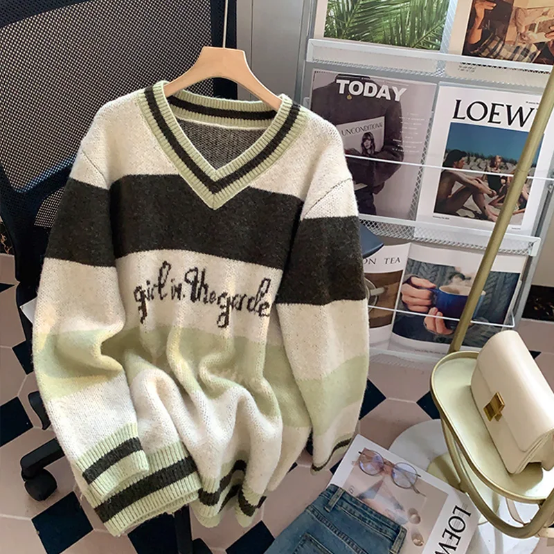 High Quality Autumn Winter V Neck Sweaters Pullover Letter Long Sleeve Sweater Women Knitted Jumpers Korean Loose Sweater Mujer
High Quality Autumn Winter V Neck Sweaters Pullover Letter Long Sleeve Sweater Women Knitted Jumpers Korean Loose Sweater Mujer