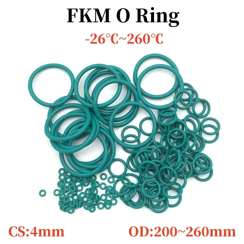 

1pcs Green FKM Fluorine Rubber O Ring CS 4mm OD 200~260mm Insulation Washers Oil And High Temperature Resistance Sealing Gaskets