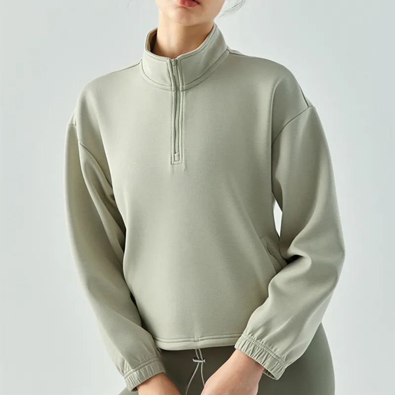 Crubera Short Pullover With Half Zipper Standing Neck Sports Sweater For Women Hem Drawstring Air Layer Yoga Long Sleeves
Crubera Short Pullover With Half Zipper Standing Neck Sports Sweater For Women Hem Drawstring Air Layer Yoga Long Sleeves