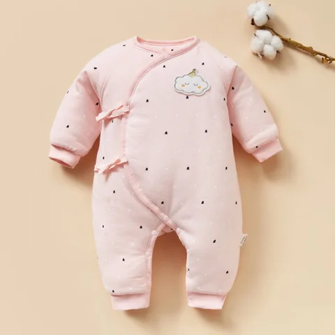 Зимняя детская теплая одежда На Шнуровке Для новорожденных 0-6 месяцев Толстая Хлопковая пижама комбинезон