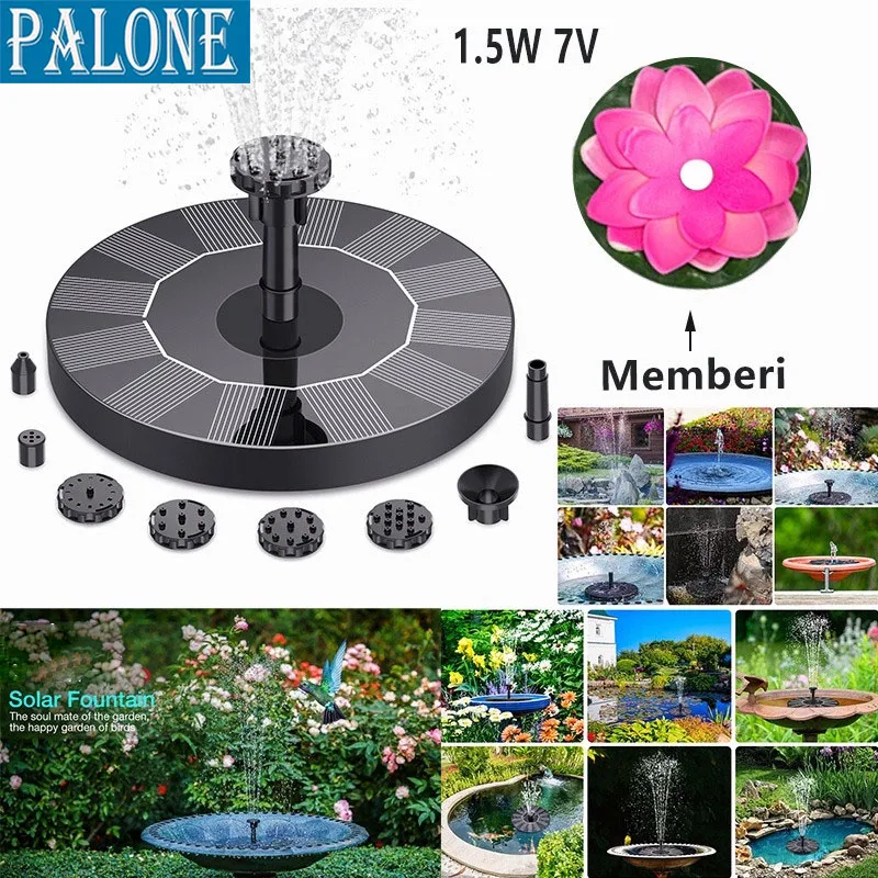 PALONE 1.5W Solar Fountain Pump, with 6 nozzles solar water pump floating fountains for ponds, gardens, bird baths, tanks,etc. 
PALONE 1.5W Solar Fountain Pump, with 6 nozzles solar water pump floating fountains for ponds, gardens, bird baths, tanks,etc.