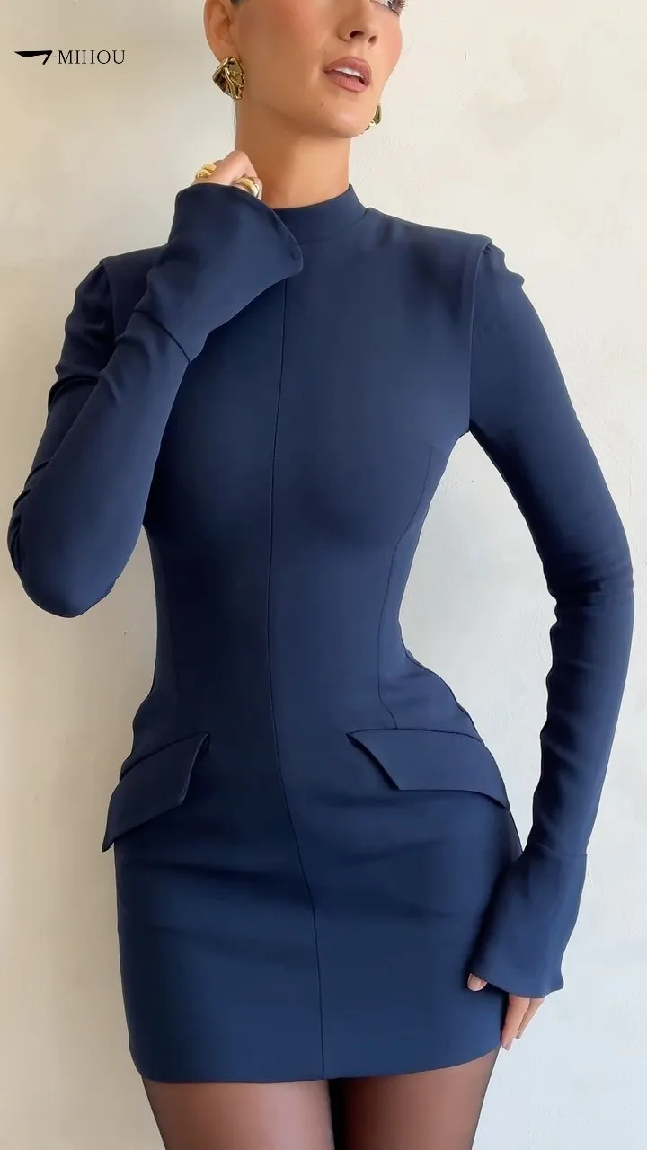 Women 2024 Autumn Sexy Pocket Long Sleeve Bodycon Dresses Lady Chic Party Club Robe Elegant Dark Blue Commuting Mini Dress
Women 2024 Autumn Sexy Pocket Long Sleeve Bodycon Dresses Lady Chic Party Club Robe Elegant Dark Blue Commuting Mini Dress