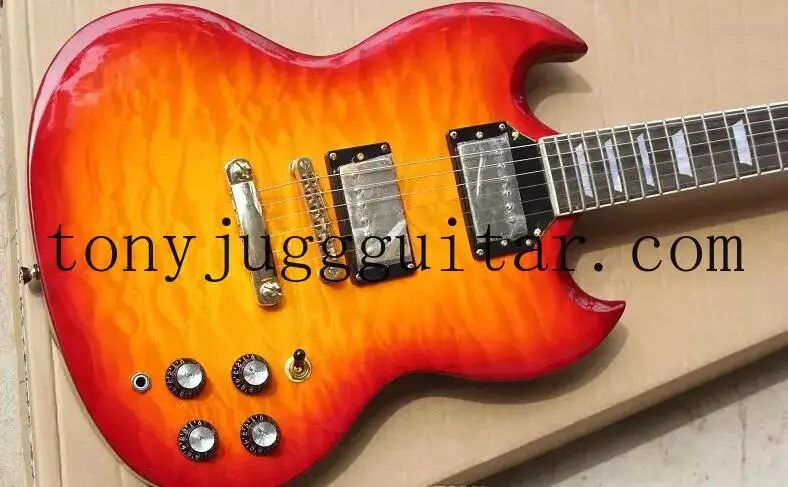Custom SG Qulit Maple Top Cherry Sunburst Electric Guitar Trapezoid White MOP Fingerboard Inlay Double Cutawar
Custom SG Qulit Maple Top Cherry Sunburst Electric Guitar Trapezoid White MOP Fingerboard Inlay Double Cutawar