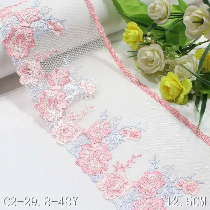 

28Yards Beautiful Flower Textile Embroidery Fabric Swiss Voile Border Lace Trim