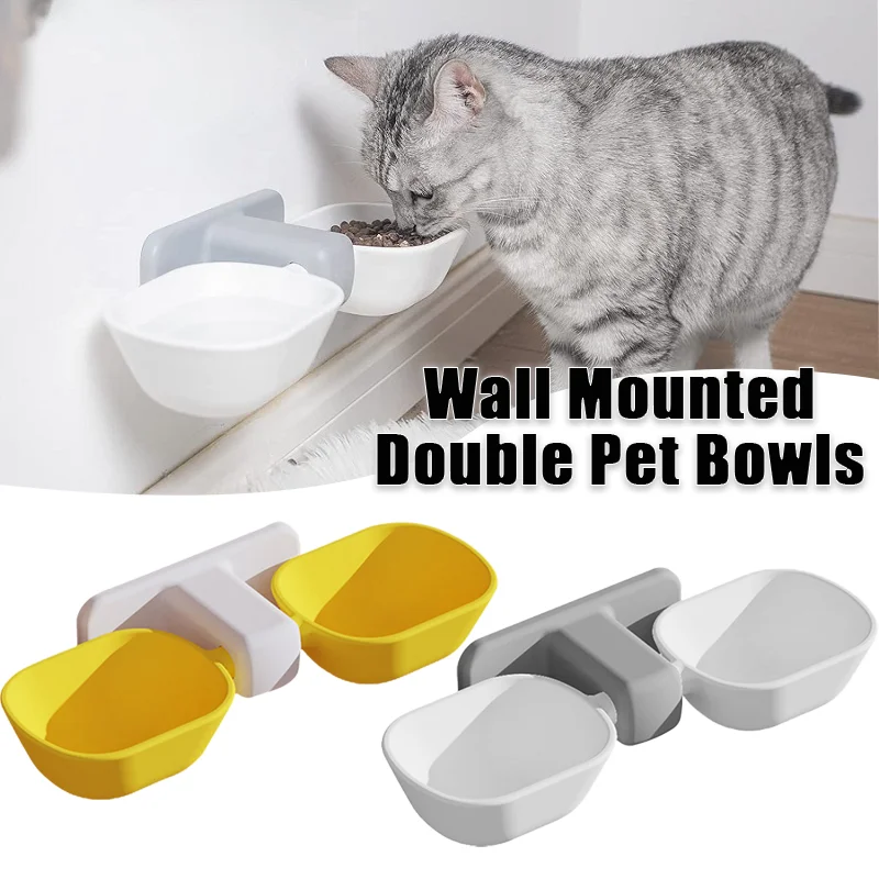 

New Wall Mounted Double Pet Bowls with Moisture-proof Cats Dogs Automatic Adjustable Drinking Dish Food Water Feeder Pet Feeding