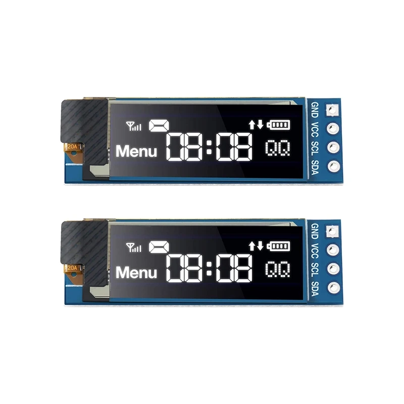 2Pcs 0.91 Inch OLED Display Module Driver IIC I2C Serial Self-Luminous Display Board Compatible With Arduino White Light 
2Pcs 0.91 Inch OLED Display Module Driver IIC I2C Serial Self-Luminous Display Board Compatible With Arduino White Light