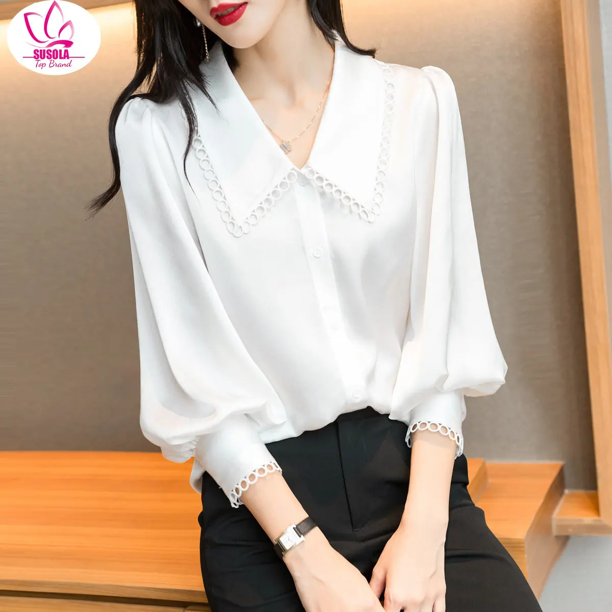 SUSOLA Basic White Peter Pan Collar Women Blouse Long Sleeve Office Ladies Uniform Shirt Za Autumn Spring Camisa Mujer Chic
SUSOLA Basic White Peter Pan Collar Women Blouse Long Sleeve Office Ladies Uniform Shirt Za Autumn Spring Camisa Mujer Chic
