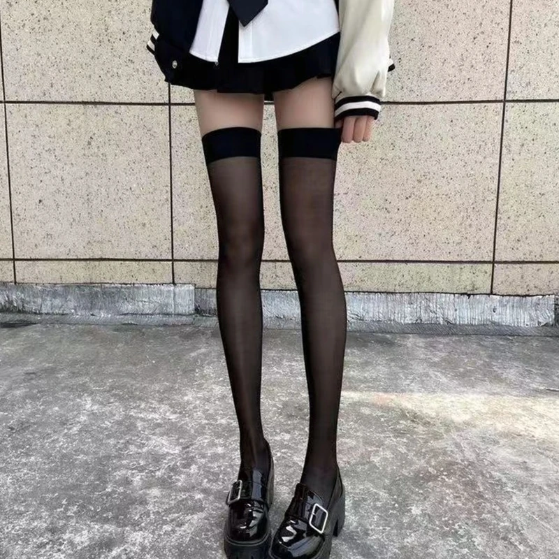 Women See Through Splicing Contrast Color Thigh High Long Socks for Nightclub 
Women See Through Splicing Contrast Color Thigh High Long Socks for Nightclub