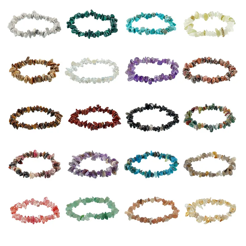 

20pc Irregular Natural Gem Stone Bracelet Chip Beads Nuggets Fluorite Amethyst Rose Crystal Quartz Bracelets Bangles for Women