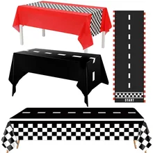 Checkered Race Car Party Black White Checkered Flag Tablecloth Road Tablecloth Racetrack TableCover Racing Birthday Party Decor