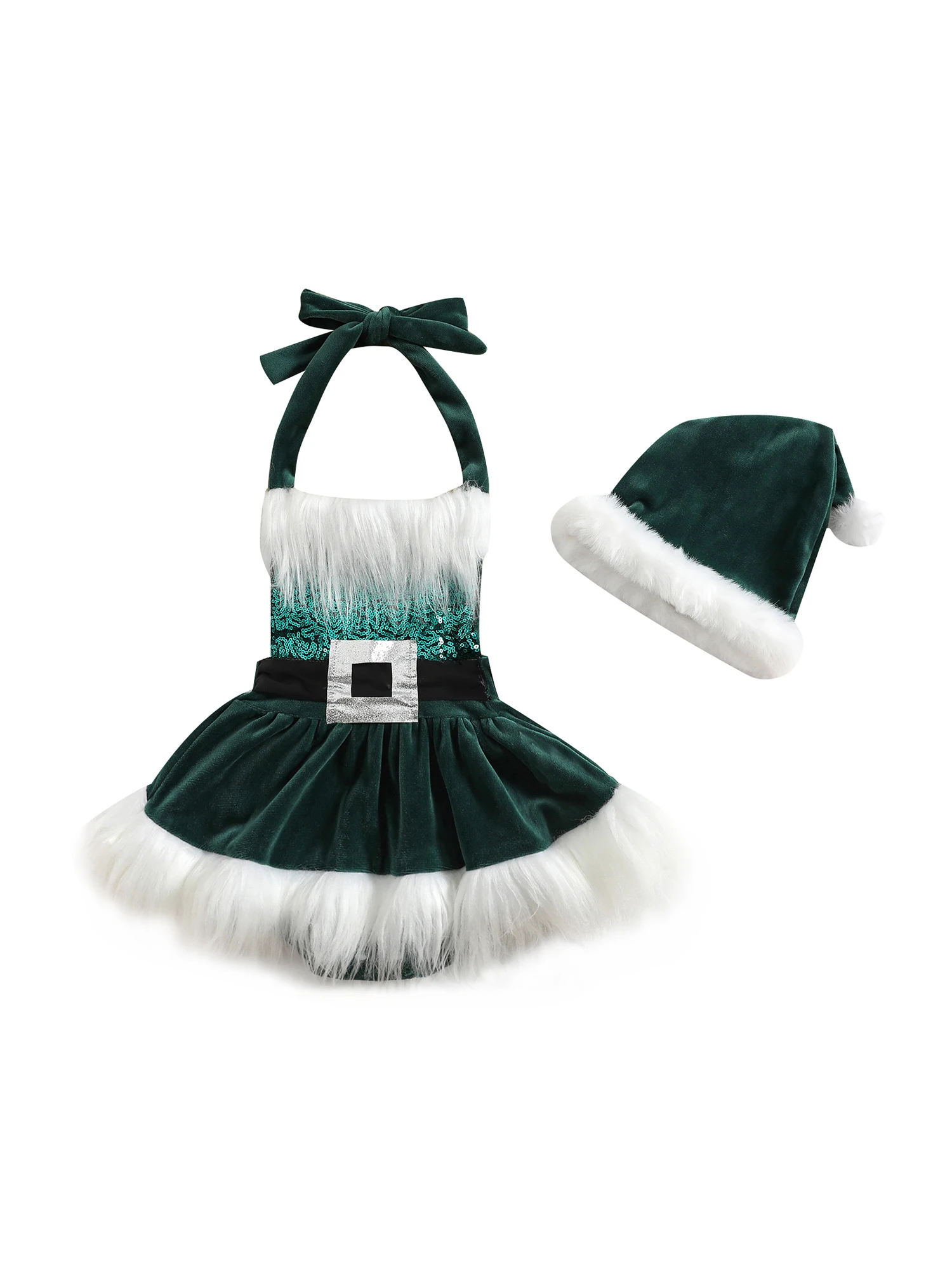 Baby Christmas Romper Toddler Girl Sleeveless Halter Neck Plush Trim Backless Romper Dress with Hat
Baby Christmas Romper Toddler Girl Sleeveless Halter Neck Plush Trim Backless Romper Dress with Hat