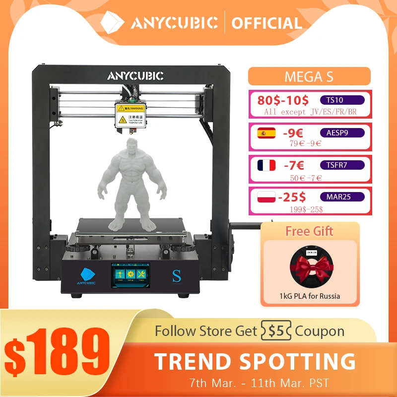New ANYCUBIC Mega-S Mega S 3D Printer I3 Mega Upgrade Large Size TPU High Precision Touch Screen DIY 3D Printer kit impressora
New ANYCUBIC Mega-S Mega S 3D Printer I3 Mega Upgrade Large Size TPU High Precision Touch Screen DIY 3D Printer kit impressora