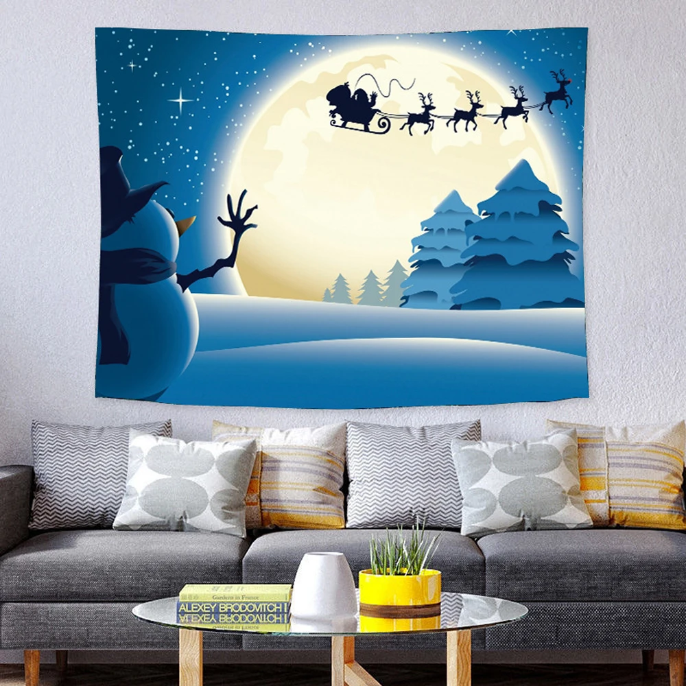 

Reindeer Santa Claus Tapestry Snowman Xmas Tree Snowflakes Elk Winter Christma Tapestries Bedroom Living Room Dorm Wall Hanging