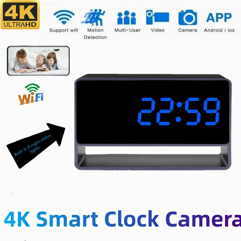 

4K Full HD Webcam Smart Home Wireless Clock Camcorder Mini Camera WIFI P2P/AP Cam Motion Detection Night Vision Video Recorder