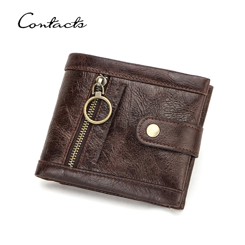 

CONTACT'S Genuine Leather Wallets for Men Short Bifold Casual Men's Wallet RFID Card Holders Coin Purses Money Clip Men Wallets