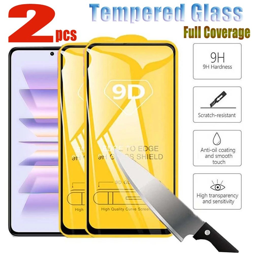 

2pcs Tempered Glass for Redmi K60 Pro K60E Clear HD Film 9D Full Coverage Explosion-proof Screen Protector