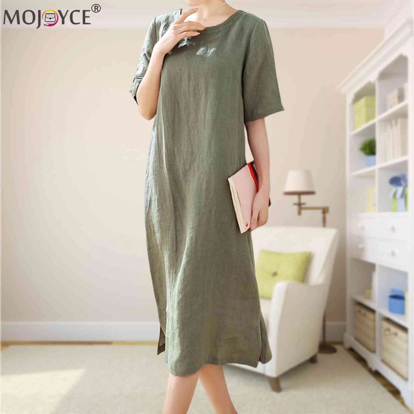 Женское однотонное платье с коротким рукавом, элегантное дышащее изысканное платье в стиле ретро с круглым вырезом 
Женское однотонное платье с коротким рукавом, элегантное дышащее изысканное платье в стиле ретро с круглым вырезом