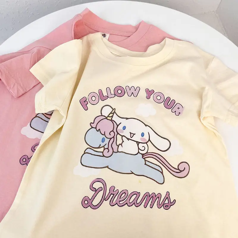 Sanrios Cinnamoroll Cartoon Cute Cotton Short-Sleeved Loose T-Shirt Five-Quarter Sleeves Kawaii Pattern Printed Home Service
Sanrios Cinnamoroll Cartoon Cute Cotton Short-Sleeved Loose T-Shirt Five-Quarter Sleeves Kawaii Pattern Printed Home Service