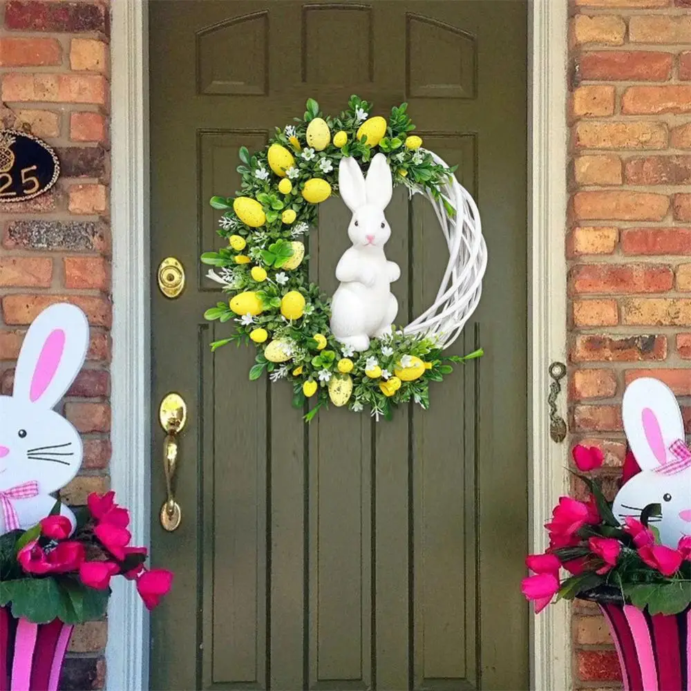 

2023 Rabbit Wreath Hanging Ornament Easter Bunny Garland 25cm Diameter Garden Door Wall Decoration Happy Easter Artificial