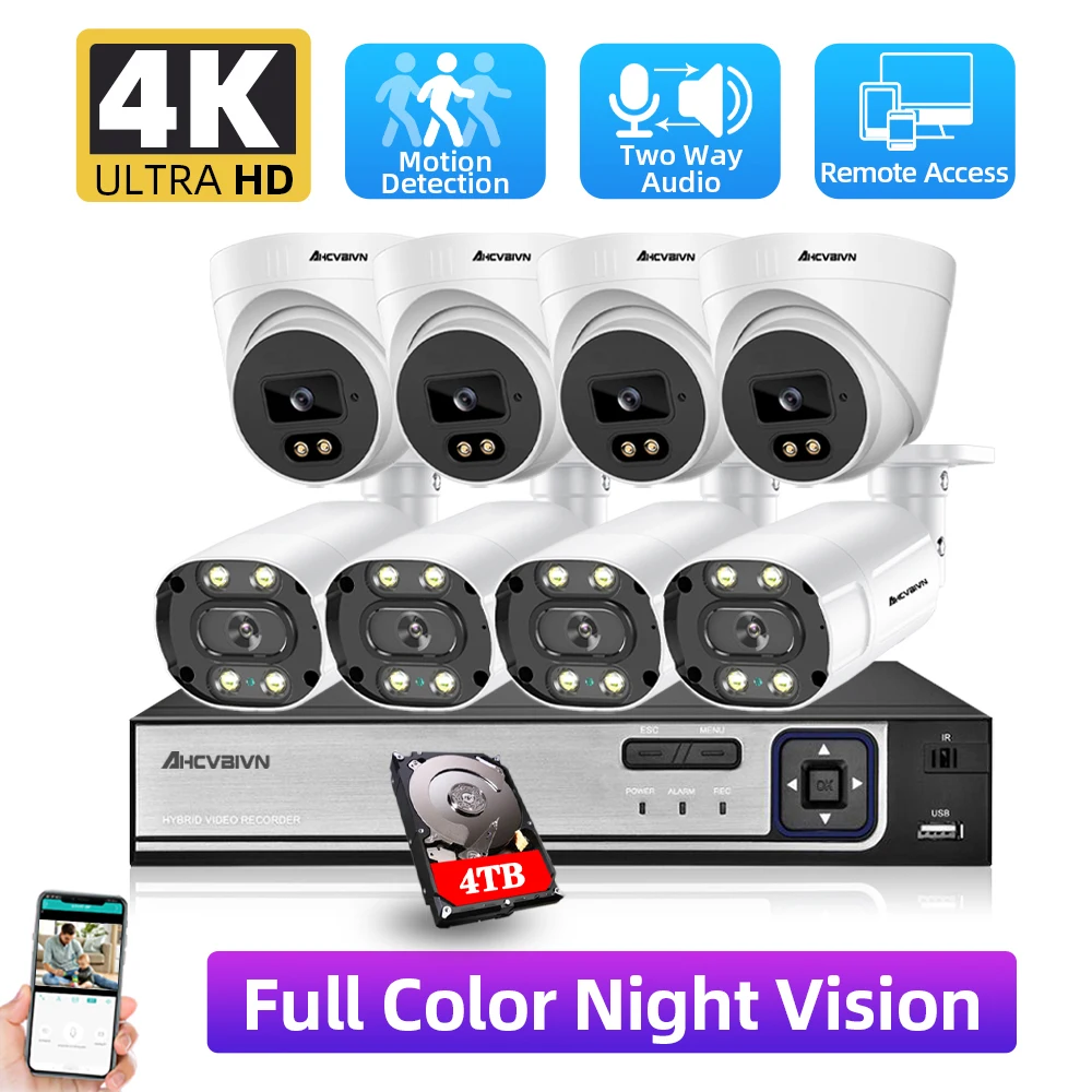 4K POE Motion Detection Security Surveillance Camera System Color Night Vision Outdoor 8MP Two Way Audio IP Camera CCTV NVR Set
4K POE Motion Detection Security Surveillance Camera System Color Night Vision Outdoor 8MP Two Way Audio IP Camera CCTV NVR Set