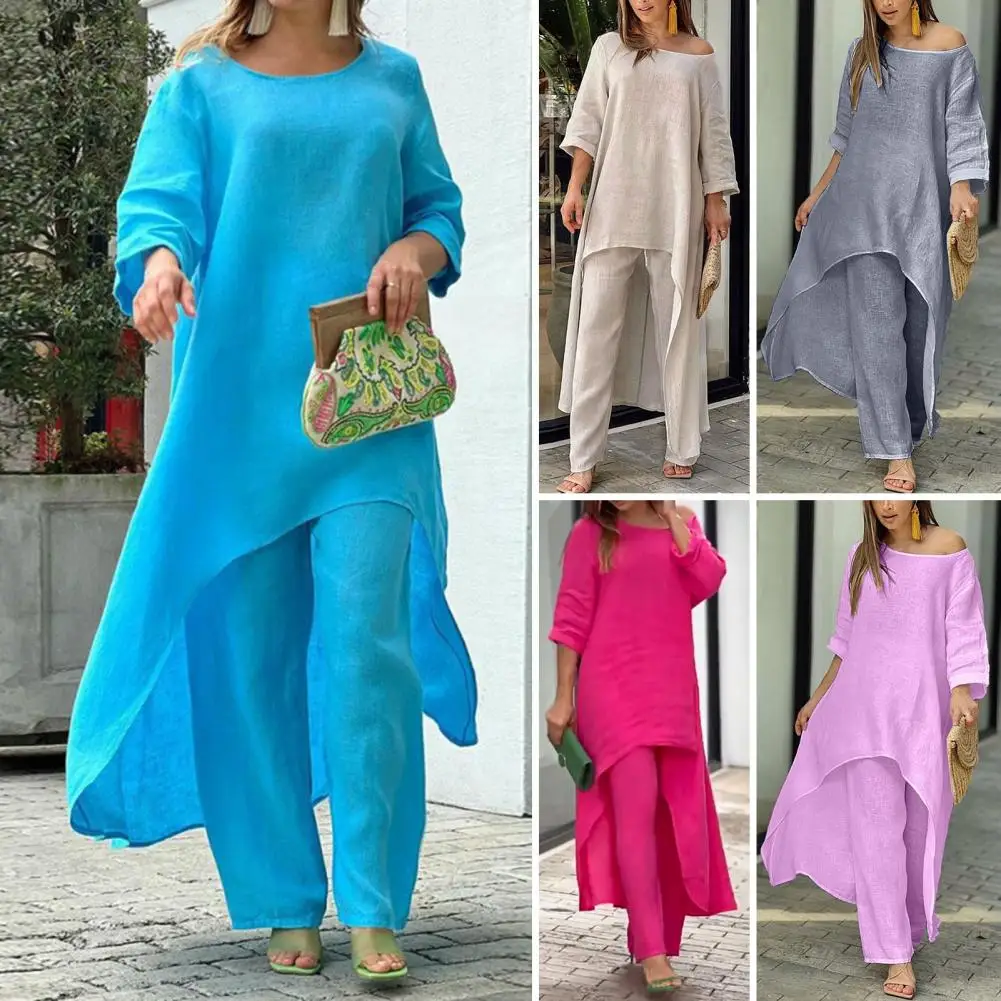 2 шт./комплект повседневный наряд с круглым вырезом рукавом 3/4 асимметричный подол женский однотонный Длинный топ широкие брюки уличная одежда
2 шт./комплект повседневный наряд с круглым вырезом рукавом 3/4 асимметричный подол женский однотонный Длинный топ широкие брюки уличная одежда