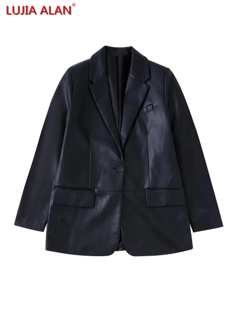Fashion Women Black PU Leather Casual Suit Coat Hot Sale Female Long Sleeve Outerwear Loose Tops LUJIA ALAN C1571
Fashion Women Black PU Leather Casual Suit Coat Hot Sale Female Long Sleeve Outerwear Loose Tops LUJIA ALAN C1571
