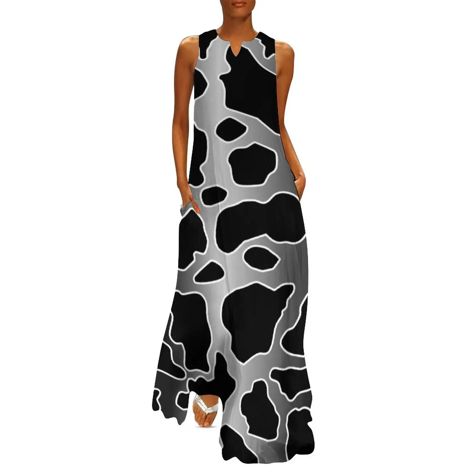 Black White Cow Print Dress Gray Gradient Faded Spots Vintage Maxi Dress Streetwear Bohemia Long Dresses Women V Neck Vestidos
Black White Cow Print Dress Gray Gradient Faded Spots Vintage Maxi Dress Streetwear Bohemia Long Dresses Women V Neck Vestidos