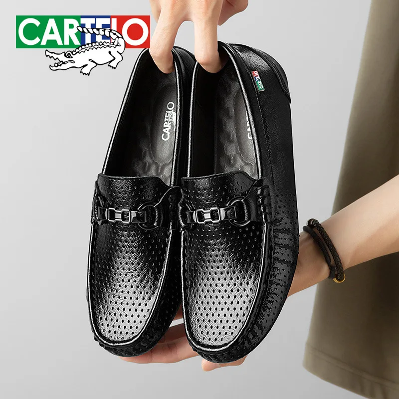 CARTELO Summer Leather Shoes Men Business Casual Slip on Hollow Out Breathable Loafers Leather Shoes High Quality Black Shoes
CARTELO Summer Leather Shoes Men Business Casual Slip on Hollow Out Breathable Loafers Leather Shoes High Quality Black Shoes