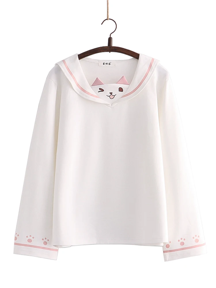 Spring Autumn Japanese Cute Cat Navy Collar Sweatshirt Casual Lovely Long Sleeve Pullover Top Fashion Patchwork Female Shirt
Spring Autumn Japanese Cute Cat Navy Collar Sweatshirt Casual Lovely Long Sleeve Pullover Top Fashion Patchwork Female Shirt