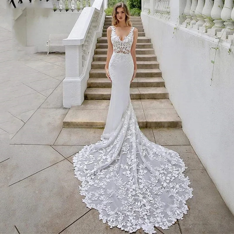 Charming Mermaid Wedding Dress For Bride Vestidos De Novia Sleeveless Button Robe De Mariee Appliques Lace Tulle Backless 2022
Charming Mermaid Wedding Dress For Bride Vestidos De Novia Sleeveless Button Robe De Mariee Appliques Lace Tulle Backless 2022