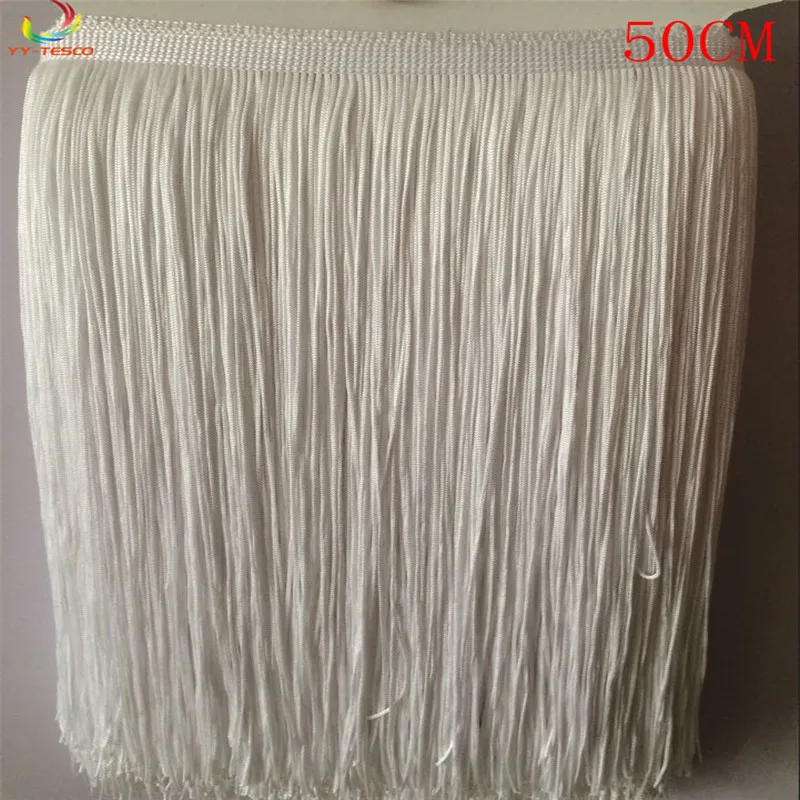 

10 meters/lot 50CM Long Polyester Fringe Trim African white Tassel Ribbon Lace Accessory Sew Latin Dress Garment DIY Accessories