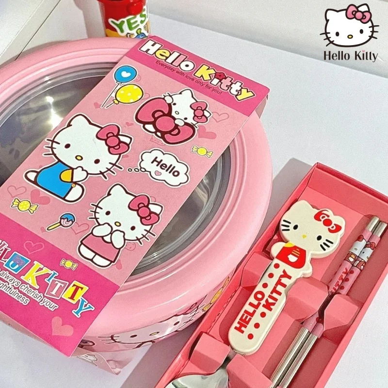 Милая миска для рамэна Sanrio Hello Kitty из нержавеющей стали с крышкой большая лапши