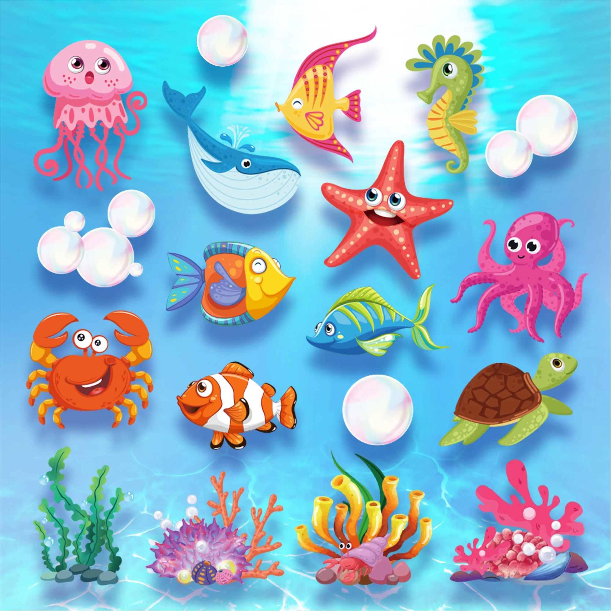 

54 шт. Мультяшные морские животные рыбы подводный мир день рождения DIY настенные праздничные фоны декорации открытки детский душ