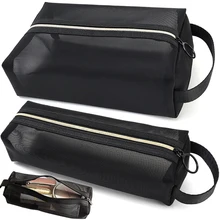 3pcs Square Mesh Transparent Cosmetic Bags Clear Black Makeup Bag Portable Travel Toiletry Organizer Lipstick Storage Pouch