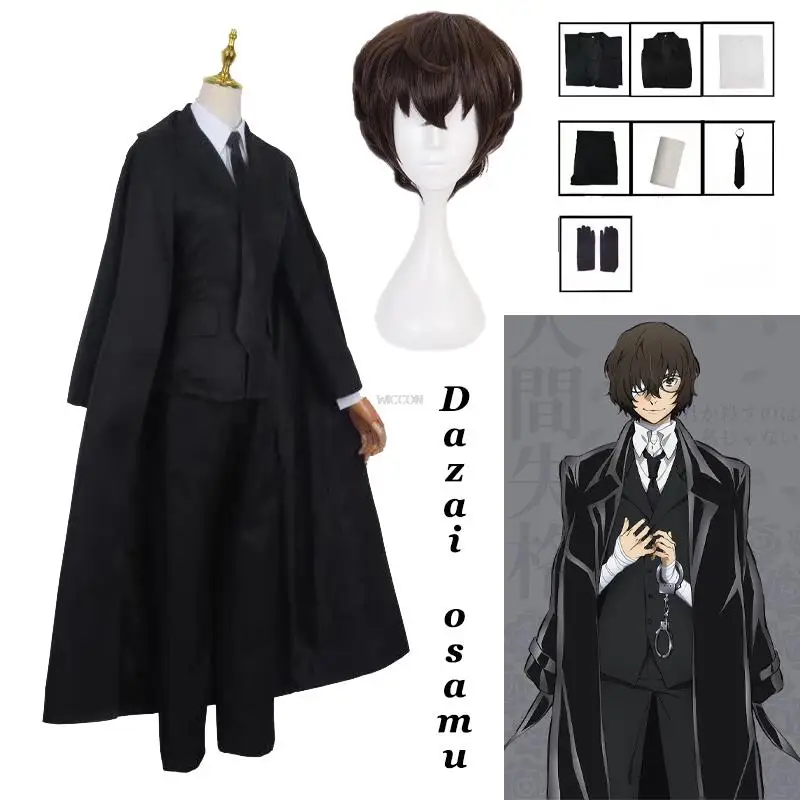 Anime Bungo Stray Dogs Dazai Osamu Cosplay Costume Wig Black Trench Jacket Uniform Men Women Adult Halloween Christmas Clothes
Anime Bungo Stray Dogs Dazai Osamu Cosplay Costume Wig Black Trench Jacket Uniform Men Women Adult Halloween Christmas Clothes