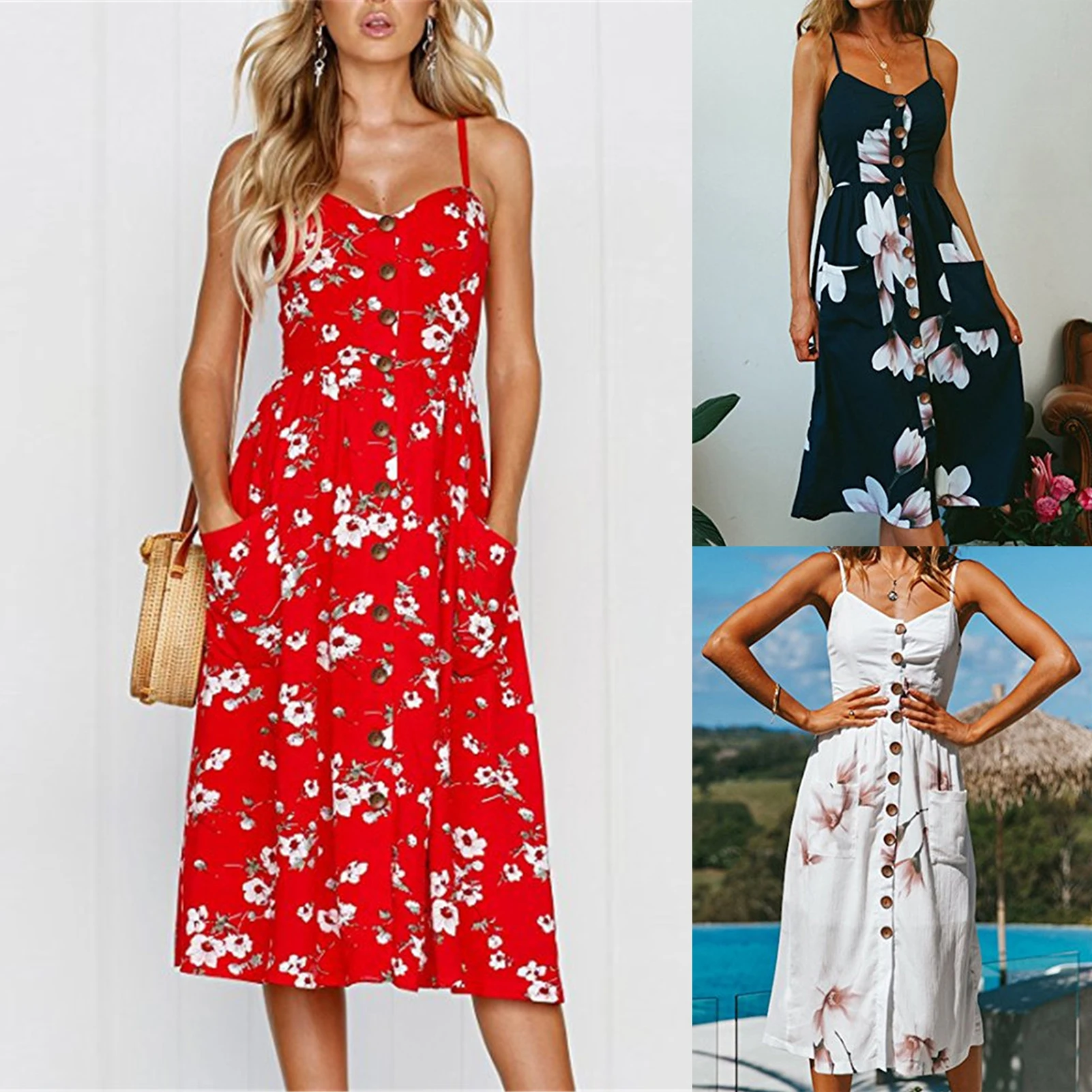 Women Elegant Midi Dress with Pockets Bohemian Style Floral Printed Sling Maxi Dress Single Breasted Loose Fit Daily Outfit
Women Elegant Midi Dress with Pockets Bohemian Style Floral Printed Sling Maxi Dress Single Breasted Loose Fit Daily Outfit