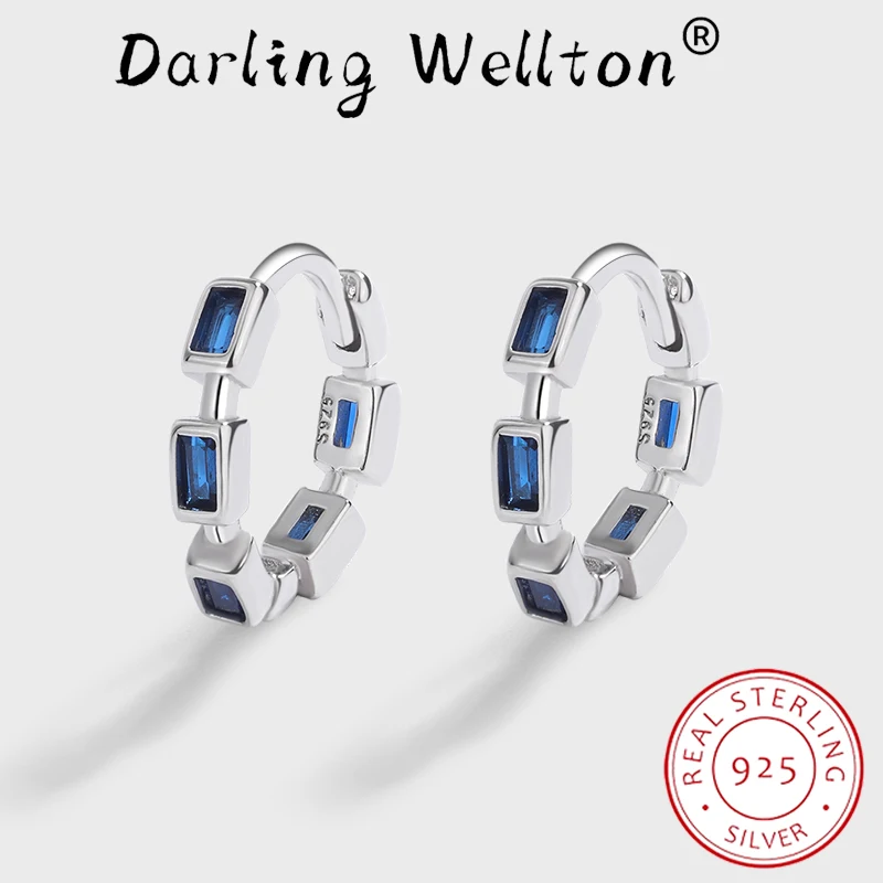 Creative Baguette Sapphire Full Diamond Earrings For Women Blue Geometric Original Sterling Silver Valentine's Day Gift Jewelry 
Creative Baguette Sapphire Full Diamond Earrings For Women Blue Geometric Original Sterling Silver Valentine's Day Gift Jewelry